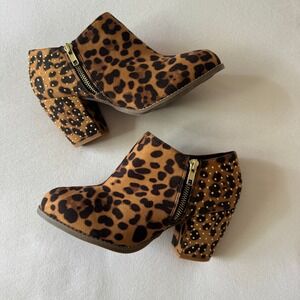 Joan Boyce Leopard Print Studded Ankle Boots 7.5W GoldZip Y2K Glam Rock Mob Wife